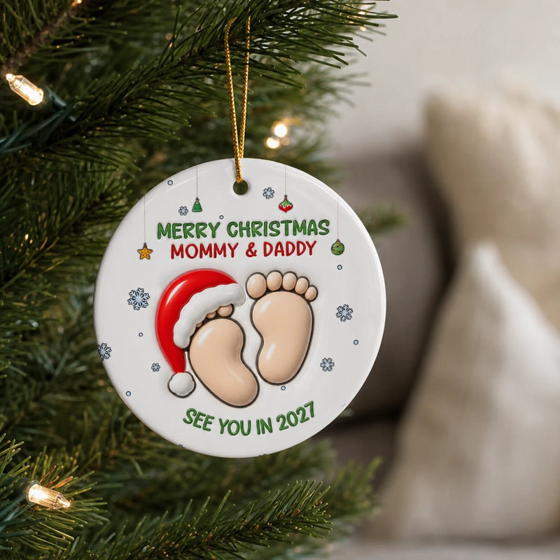 Custom Ceramic Ornament - Personalized Christmas Baby Shower, Gender Reveal Gifts For New Moms, New Dads, New Parents - Welcome To Your Little World