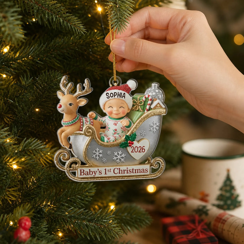Custom Acrylic Ornament - Personalized Christmas Baby Shower, Gender Reveal Gifts For New Moms, New Dads, New Parents - Tiny Feet Big Christmas Joy