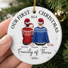 Our First Christmas As A Family - Family Personalized Custom Ornament - Ceramic Round Shaped - Christmas Gift For Family Members, Baby Kids, Newborn Baby, First Christmas