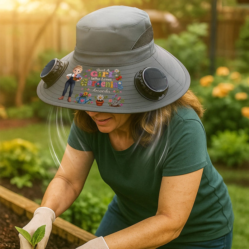 Custom Hat With Fans Solar Power - Personalized Birthday Garden Gifts For Gardeners - My Personal Oasis