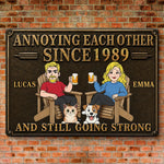 Custom Home Decor Metal Sign - Personalized  Anniversary Wedding Camping Gifts For Campers, Husband And Wife, Dog Cat Lovers - Cheers To Annoying You Forever