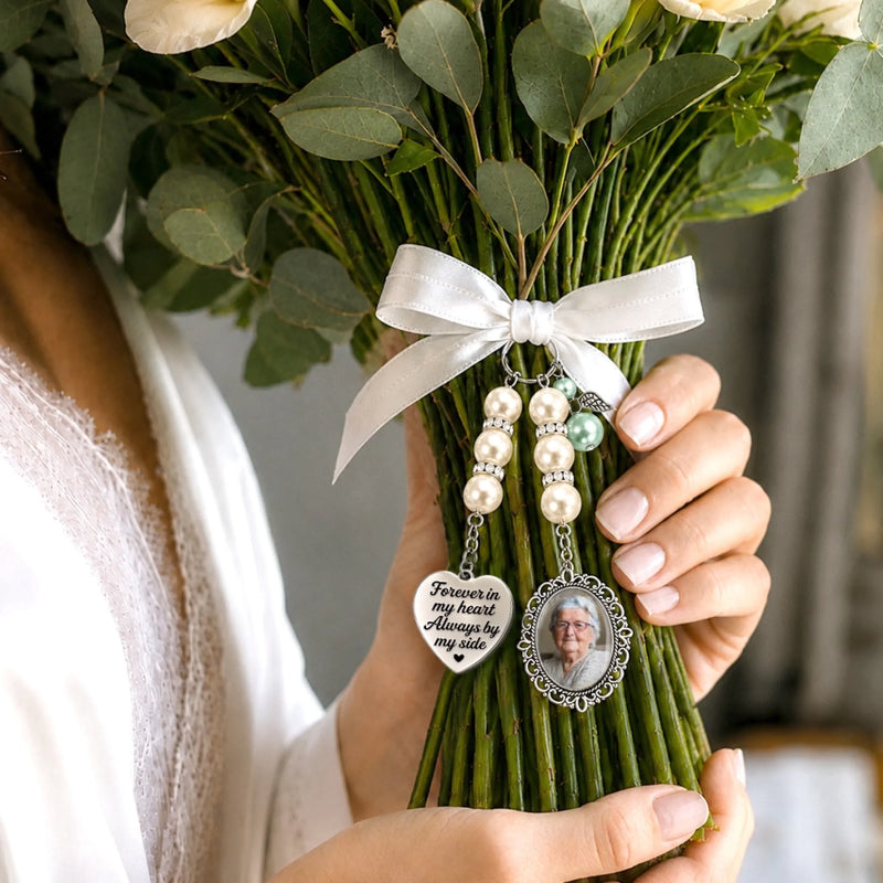 Custom Photo Bouquet Charm - Personalized Memorial Sympathy Gifts For Brides - Walking With Angels Today