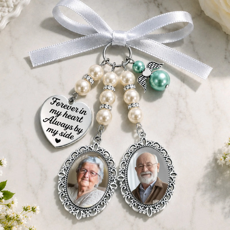 Custom Photo Bouquet Charm - Personalized Memorial Sympathy Gifts For Brides - Walking With Angels Today