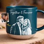 Custom Photo Pottery Mug - Personalized Anniversary Wedding Gifts For Husband And Wife, Him And Her - A Rustic Touch Of Love