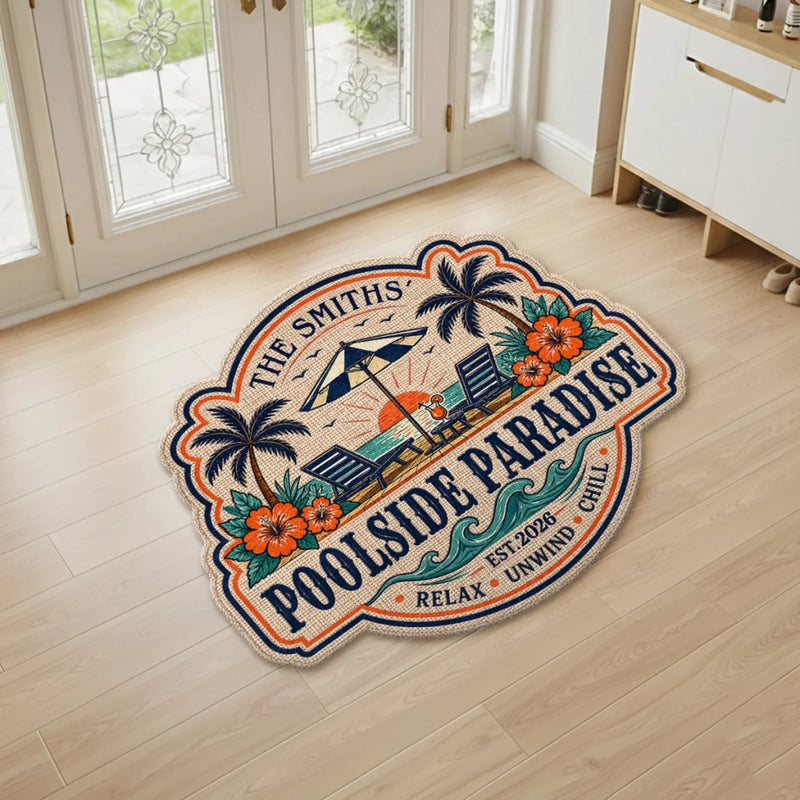 Custom Poolside Shaped Doormat - Personalized Summer Vacation And Travel Gifts For Mom, Dad, Brother, Sister, Kids - Making Summer Memories
