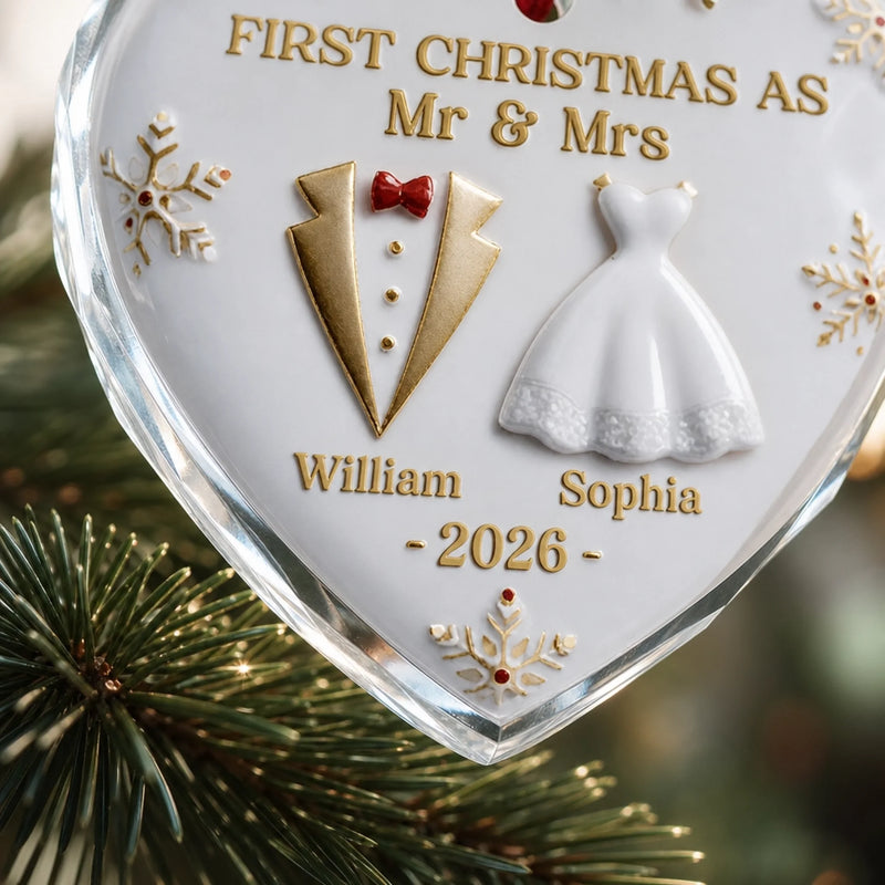 Custom Heart Glass Ornament - Personalized Anniversary Christmas Wedding Gifts For Husband And Wife, Him And Her - Our First Christmas Together
