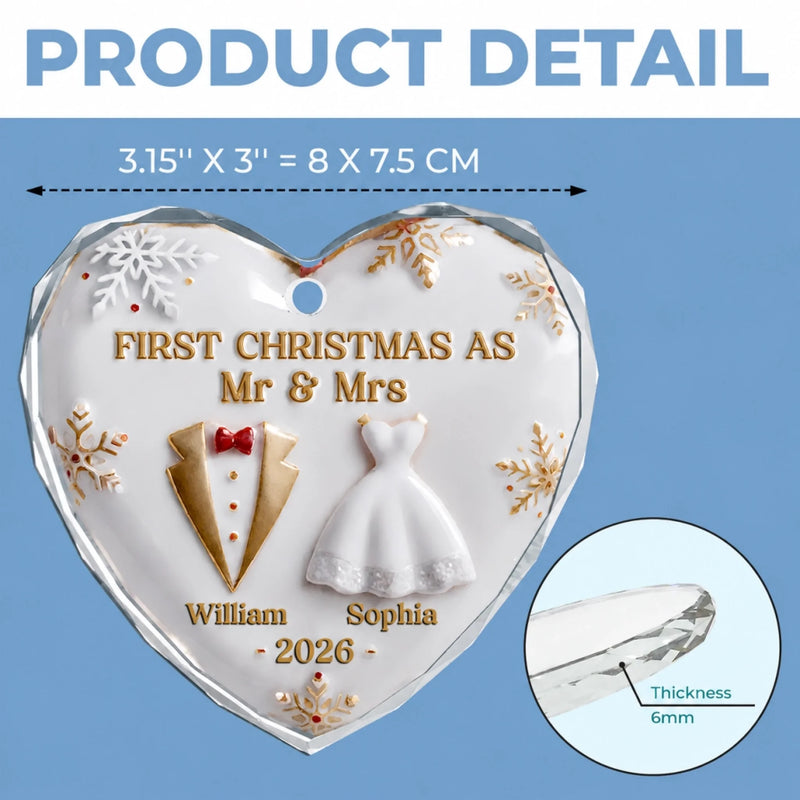 Custom Heart Glass Ornament - Personalized Anniversary Christmas Wedding Gifts For Husband And Wife, Him And Her - Our First Christmas Together