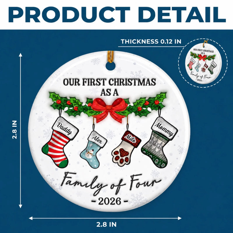 Our First Christmas As A Family Is A Beautiful Beginning - Family Personalized Custom 3D Inflated Effect Printed Ornament - Ceramic Round Shaped - Christmas Gift For Family Members