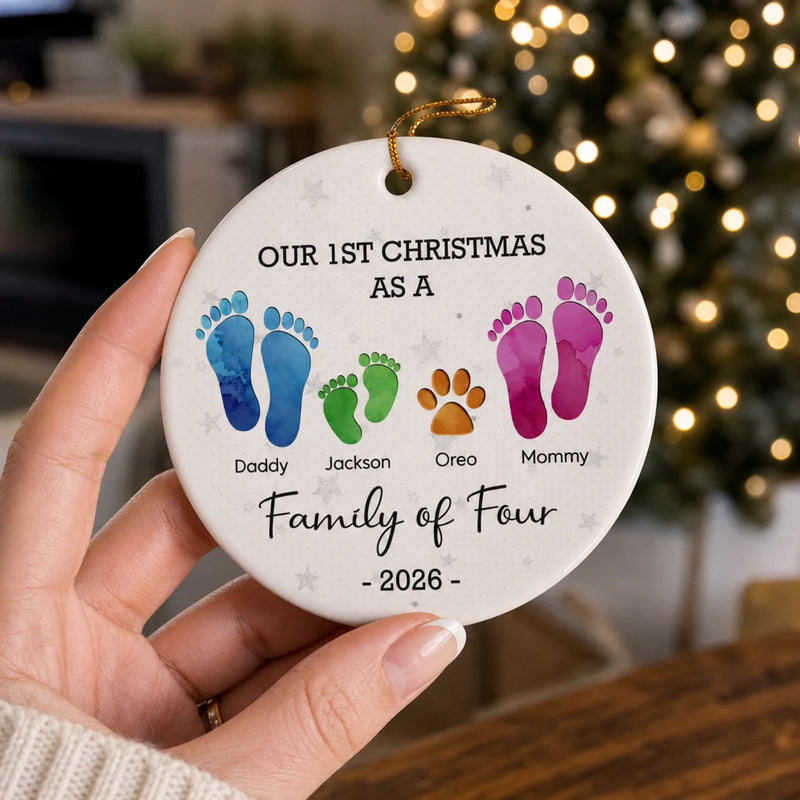 Every Christmas Together Is A New Chapter - Family Personalized Custom Ornament - Ceramic Round Shaped - Christmas Gift For Family Members, First Christmas