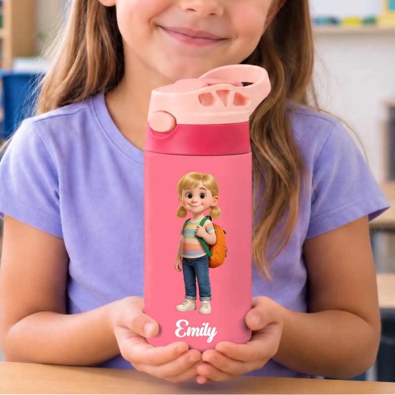 Custom Kids Insulated Water Bottle - Personalized Back To School Gifts For Kids - Ready To Learn