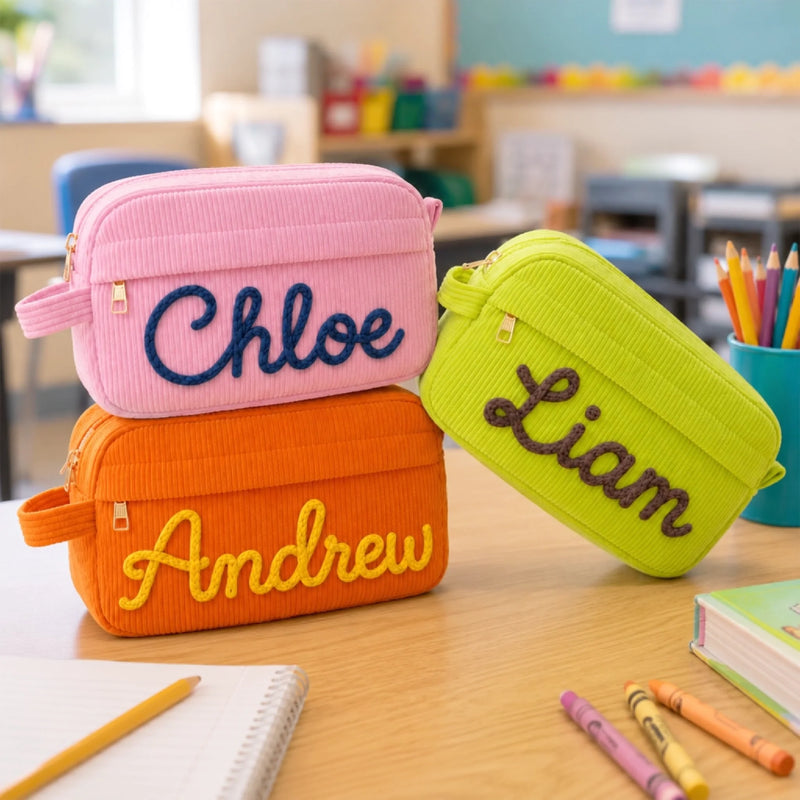 Custom Kids Corduroy Pencil Case - Personalized Back To School Gifts For Kids - Learning Starts Now