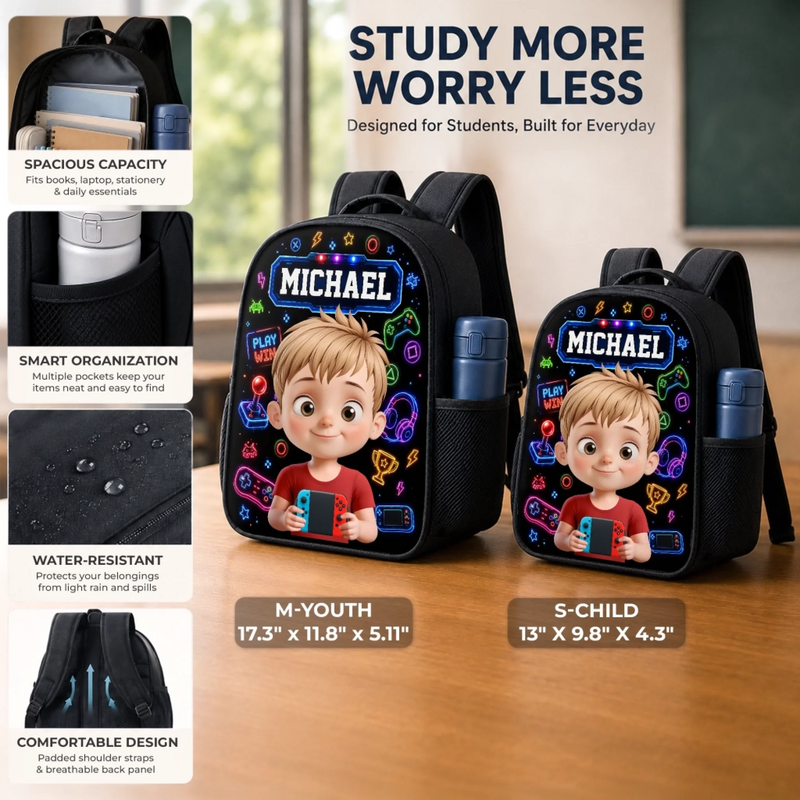 Custom Kids Front Printed Backpack - Personalized Back To School Gifts For Kids - Ready To Discover