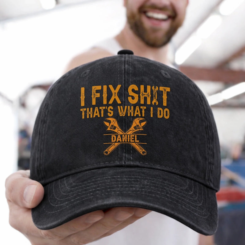 Custom Mechanic Cap -  Personalized Birthday Gifts For Husband, Son, Grandson, Yourself - Built By Hand
