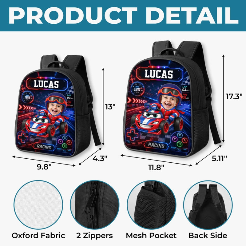 Custom Photo Kids Front Printed Backpack - Personalized Back To School Gifts For Kids - Little Driver Ahead