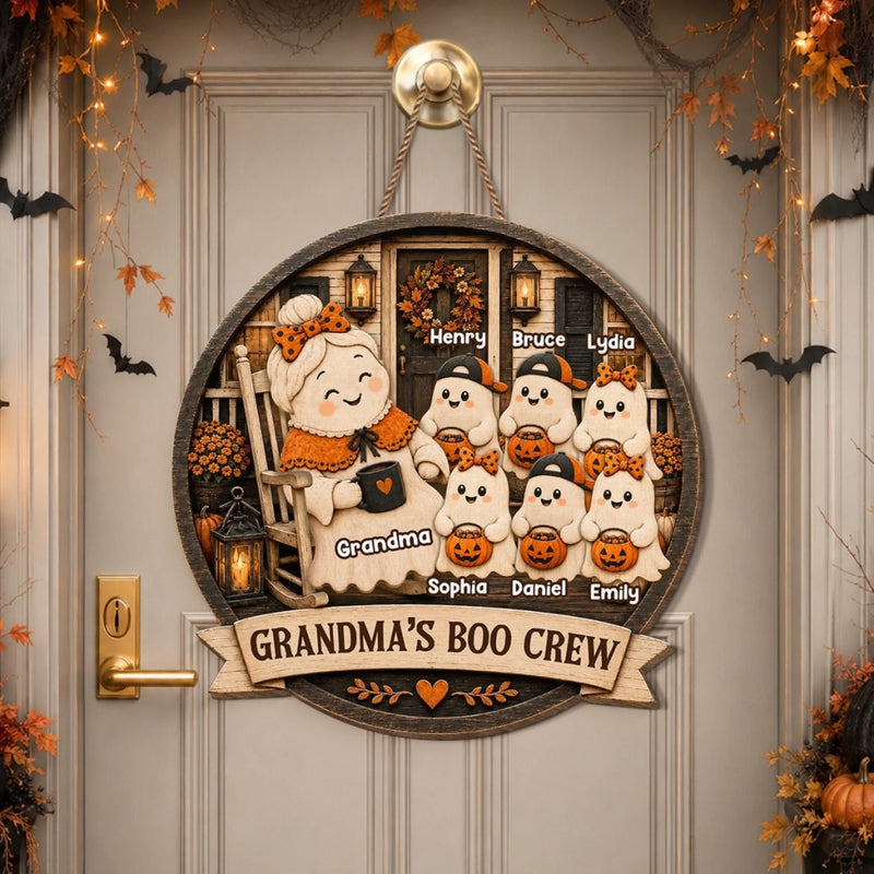Custom Wood Sign - Personalized Halloween Birthday Gifts For Mom, Grandma - My Favorite Boo Crew