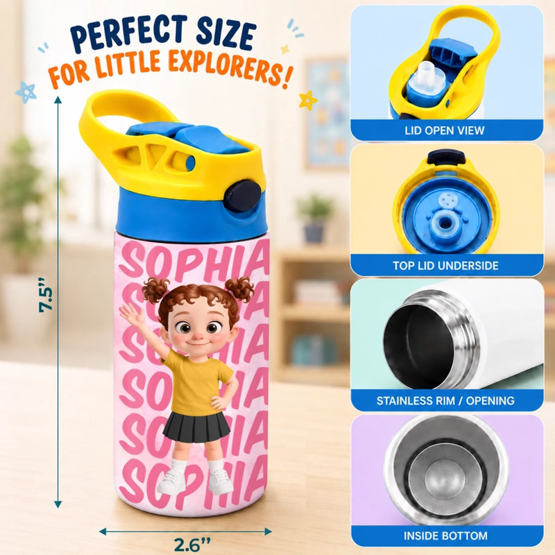 Custom Kids Insulated Water Bottle - Personalized Back To School Gifts For Kids - Ready For Adventure