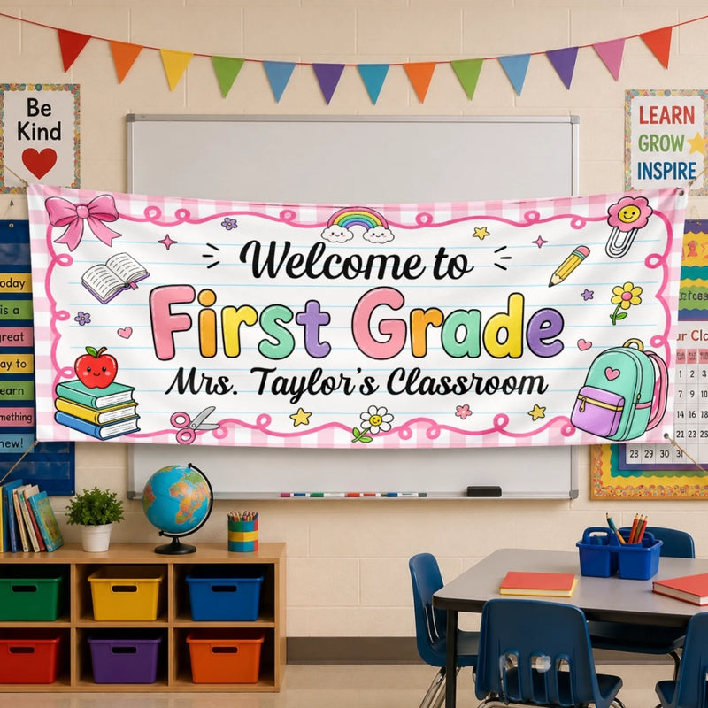 Custom Classroom Decor Banner - Personalized Back To School Gifts For Teachers - Our Happy Place To Learn