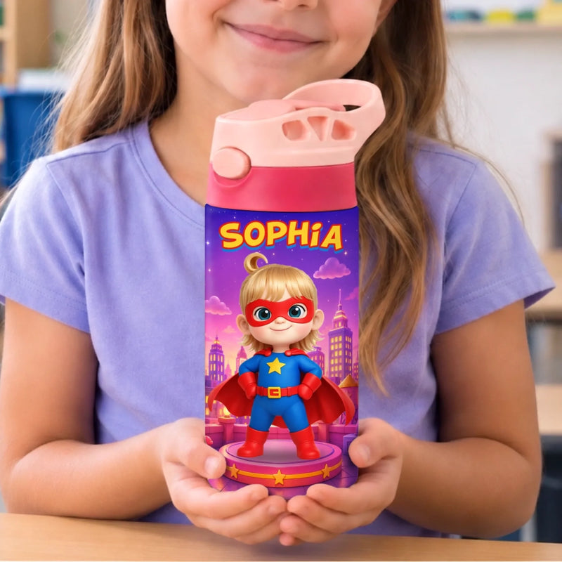 Custom Photo Kids Insulated Water Bottle - Personalized Back To School Gifts For Kids - Hero In Training