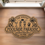 Custom Poolside Shaped Doormat - Personalized Summer Vacation And Travel Gifts For Mom, Dad, Brother, Sister - Our Summer Oasis