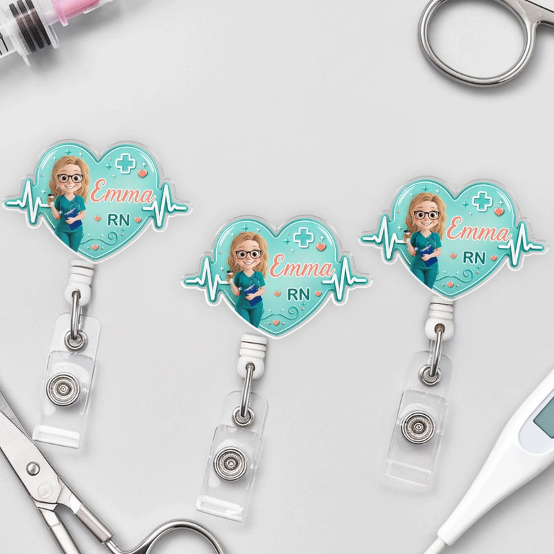Custom Acrylic Badge Reel - Personalized Birthday Gifts For Nurse - Caring With Heart
