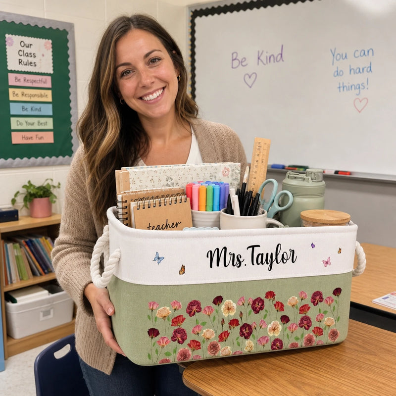 Custom Storage Basket - Personalized Birthday Gifts For Wife, Daughter, Besties, Sisters, Granddaughter, Grandma, Mom, Yourself - Uniquely Hers, Beautifully Blooming