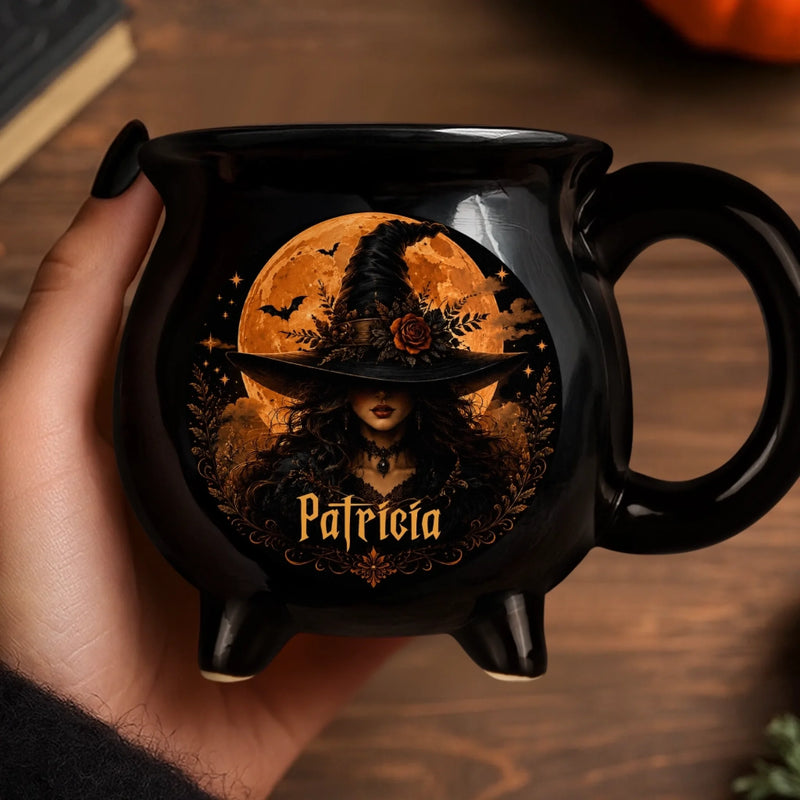 Custom 12oz Ceramic Cauldron Coffee Mug - Personalized Halloween Witchy Gifts For Wife, Daughter, Besties, Sisters, Granddaughter, Grandma, Mom, Yourself - Good Witch Energy