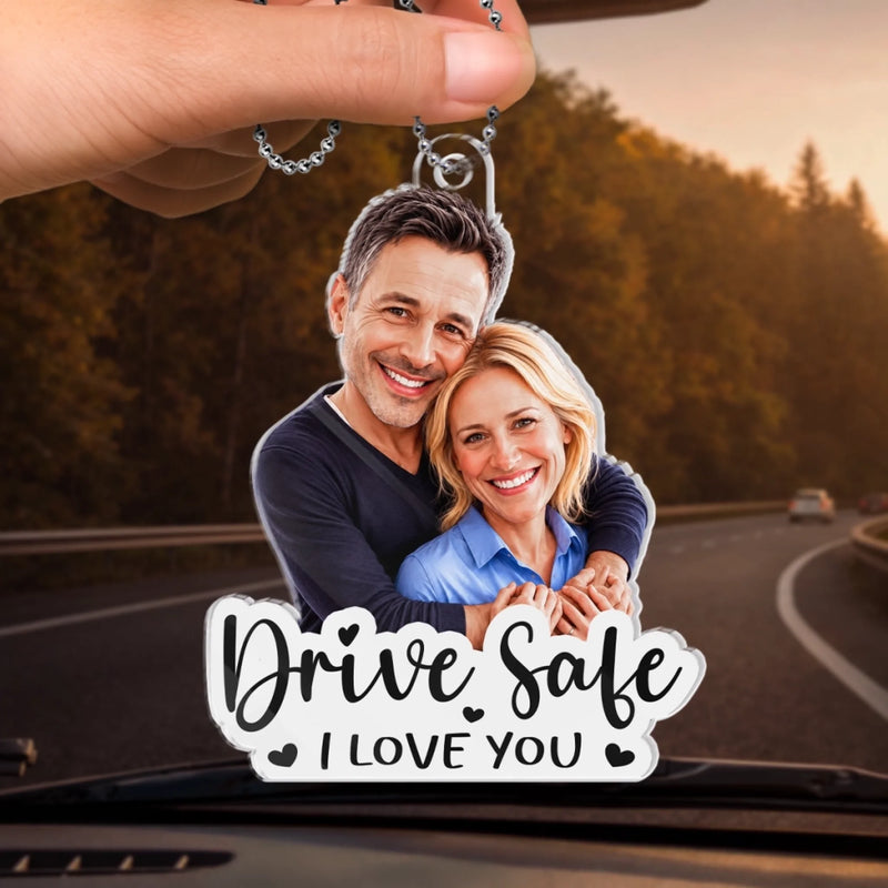 Custom Photo Acrylic Car Ornament - Personalized Anniversary Wedding Gifts For Husband And Wife, Him And Her - Together On Every Road