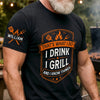 Custom BBQ Unisex T-Shirt With Design On Sleeve - Personalized Grilling Gifts For BBQ Lovers, Husband, Son, Grandson, Brother, Grandpa, Dad, Yourself - Grill Master Mode