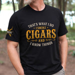 Custom Cigar Unisex T-Shirt With Design On Sleeve - Personalized Birthday Gifts For Husband, Son, Grandson, Brother, Grandpa, Dad, Yourself - Smoke And Unwind
