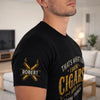 Custom Cigar Unisex T-Shirt With Design On Sleeve - Personalized Birthday Gifts For Husband, Son, Grandson, Brother, Grandpa, Dad, Yourself - Smoke And Unwind