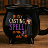 Custom 12oz Ceramic Cauldron Coffee Mug - Personalized Halloween Witchy Gifts For Wife, Daughter, Besties, Sisters, Granddaughter, Grandma, Mom, Yourself - Busy Brewing Up Some Magic