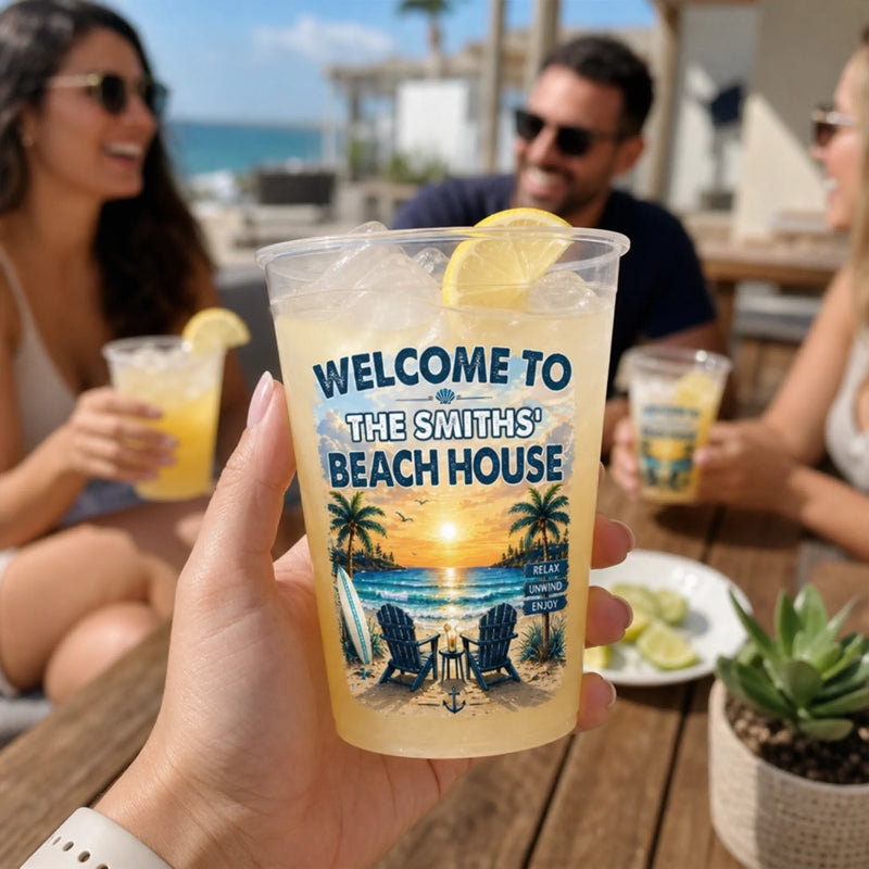 Custom Beach House Party Cups - Personalized Summer Vacation And Travel Gifts For Mom, Dad, Brother, Sister - Make Summer Memories