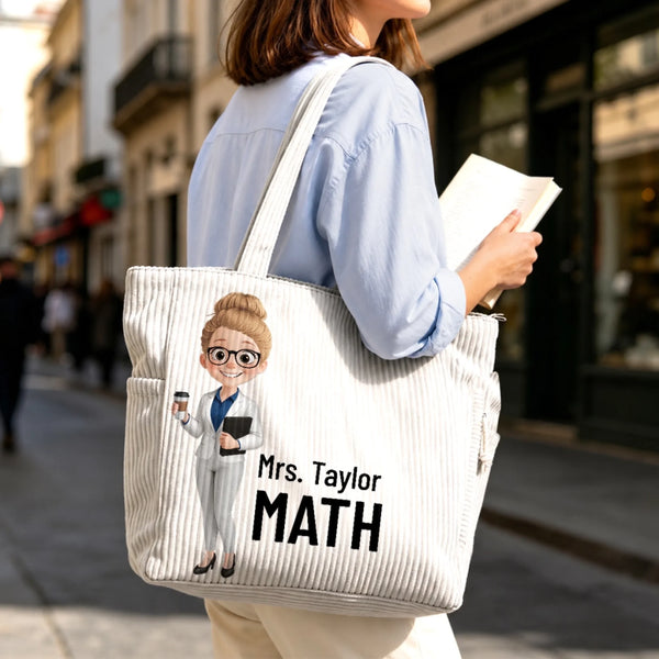 Custom Corduroy Tote Bag - Personalized Teacher Appreciation, Back