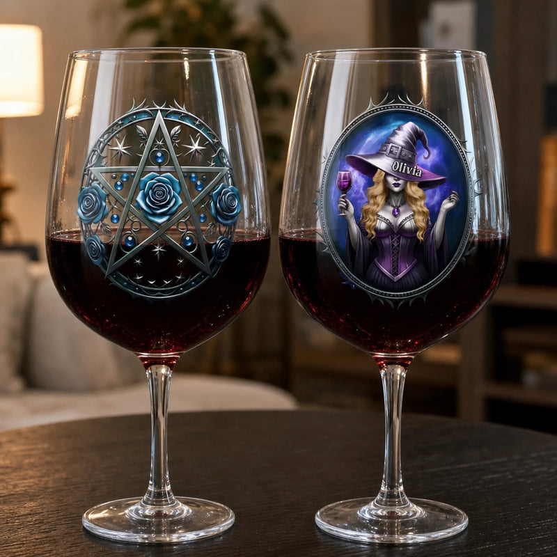 Custom Stemmed Wine Glass - Personalized Best Friend Birthday Gifts For Women, Besties, Sisters, BFF - Witch Vibes Only This Halloween