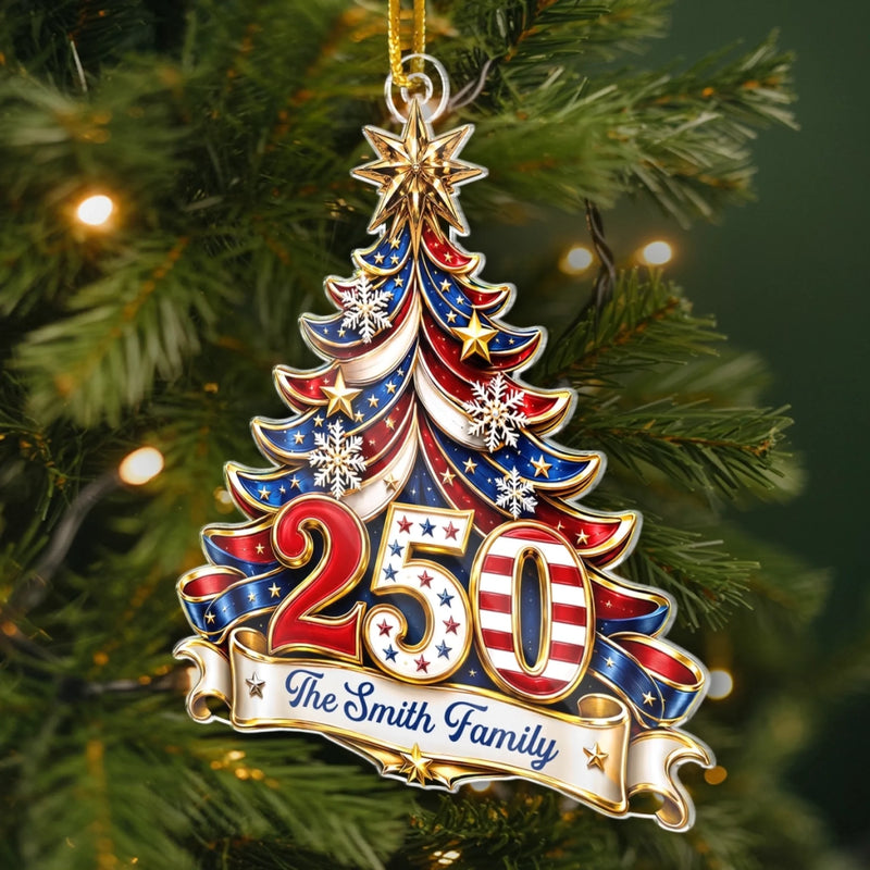 Custom Acrylic Ornament - Personalized America 250th Anniversary Christmas Gifts For Mom, Dad, Brother, Sister - Celebrating Freedom Together
