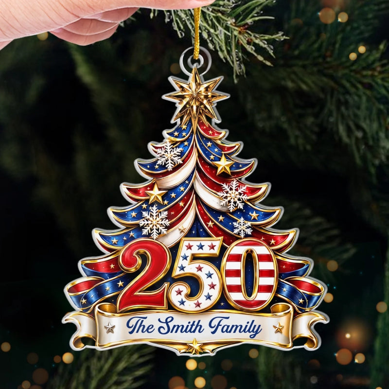 Custom Acrylic Ornament - Personalized America 250th Anniversary Christmas Gifts For Mom, Dad, Brother, Sister - Celebrating Freedom Together