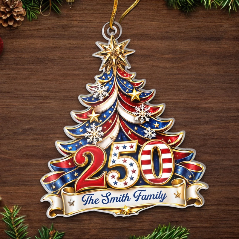 Custom Acrylic Ornament - Personalized America 250th Anniversary Christmas Gifts For Mom, Dad, Brother, Sister - Celebrating Freedom Together