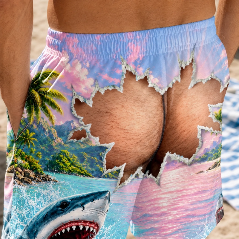 Custom Funny Men Swim Trunks - Personalized Birthday Gifts For Husband, Son, Grandson, Brother, Grandpa, Dad, Yourself - Watch Out For Sharks