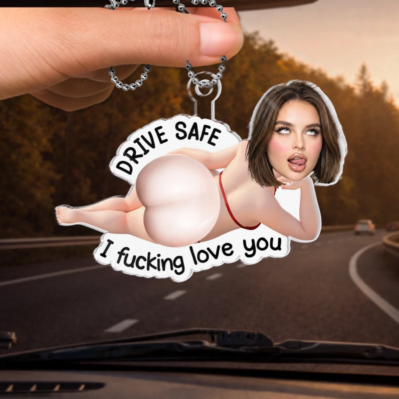 Custom Photo Squishy Acrylic Car Ornament - Personalized Anniversary Wedding Gifts For Husband And Wife, Him And Her - Eyes Off, Maybe