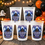 Custom Haunted House Party Cups - Personalized Halloween Gifts For Mom, Dad, Brother, Sister - Haunted House Party Crew