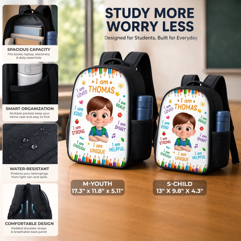 Custom Kids Backpack & Water Bottle Set - Personalized Back To School Gifts For Kids - New Season New Smiles