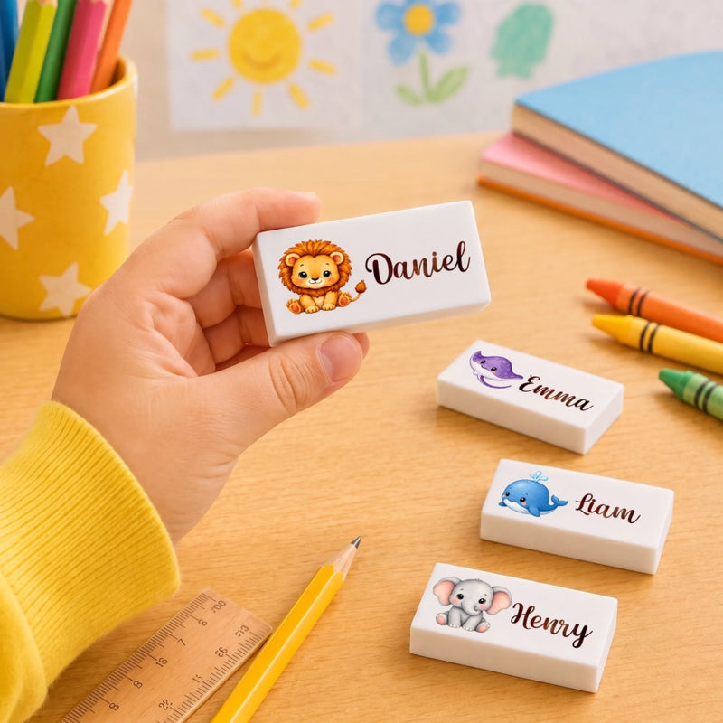 Custom Kids White Eraser - Personalized Back To School Gifts For Kids - Wild About Learning