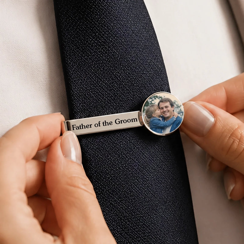 Custom Photo Tie Clip - Personalized Wedding Gifts For Dad, Grandpa, Groom, Groomsmen - Walking Down The Aisle Together
