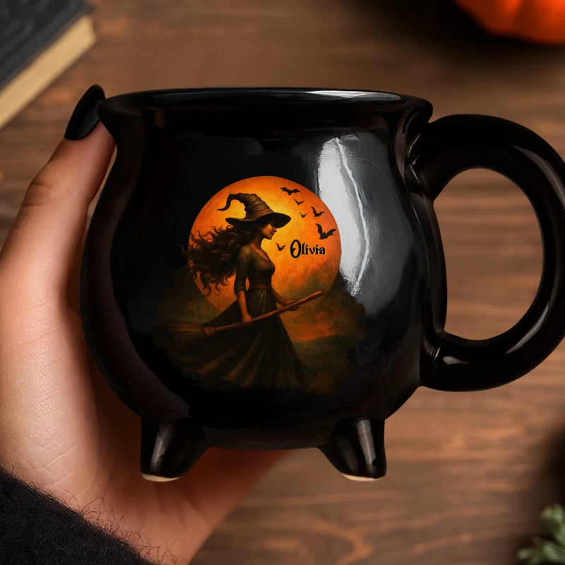 Custom Witch Cauldron Coffee Mug - Personalized Halloween Witchy Gifts For Besties, Sisters, BFF, Family, Yourself - Brewing Up A Wicked Spell
