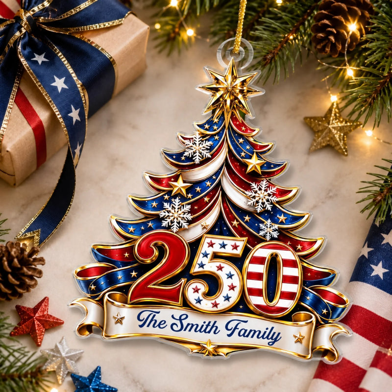 Custom Acrylic Ornament - Personalized America 250th Anniversary Christmas Gifts For Mom, Dad, Brother, Sister - Celebrating Freedom Together