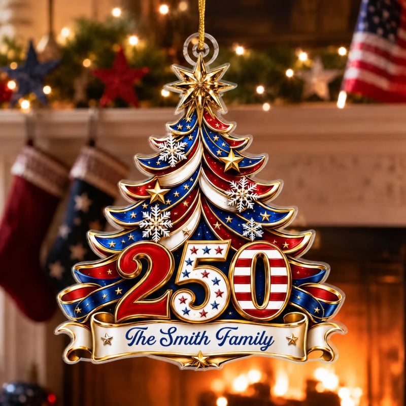 Custom Acrylic Ornament - Personalized America 250th Anniversary Christmas Gifts For Mom, Dad, Brother, Sister - Celebrating Freedom Together