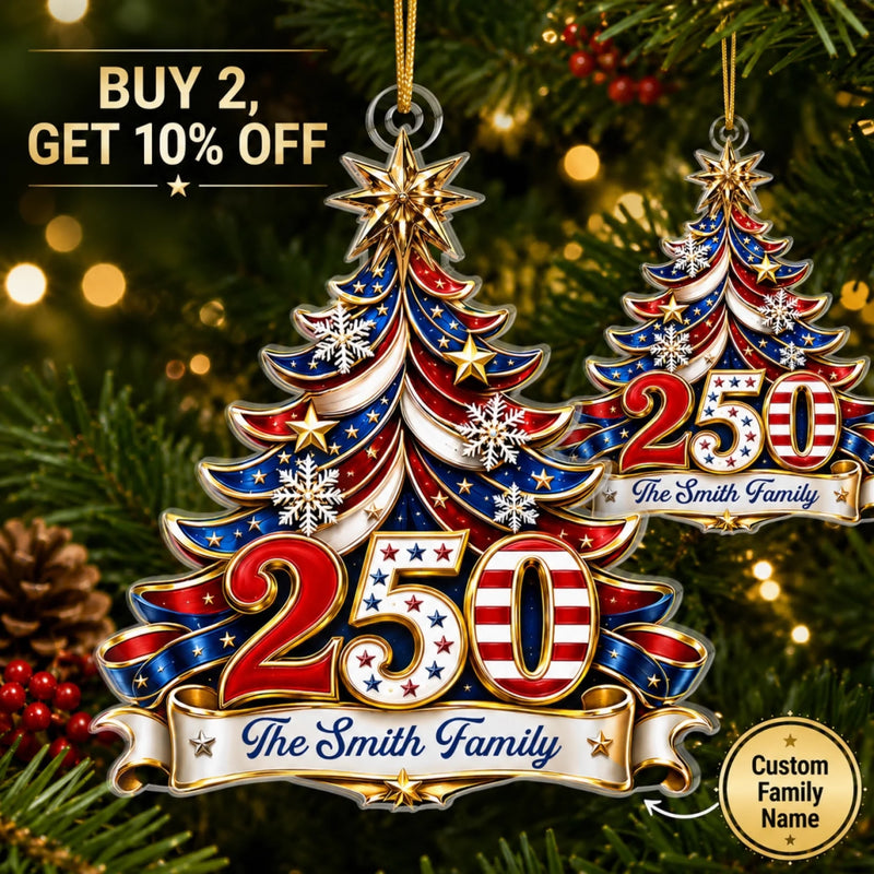 Custom Acrylic Ornament - Personalized America 250th Anniversary Christmas Gifts For Mom, Dad, Brother, Sister - Celebrating Freedom Together