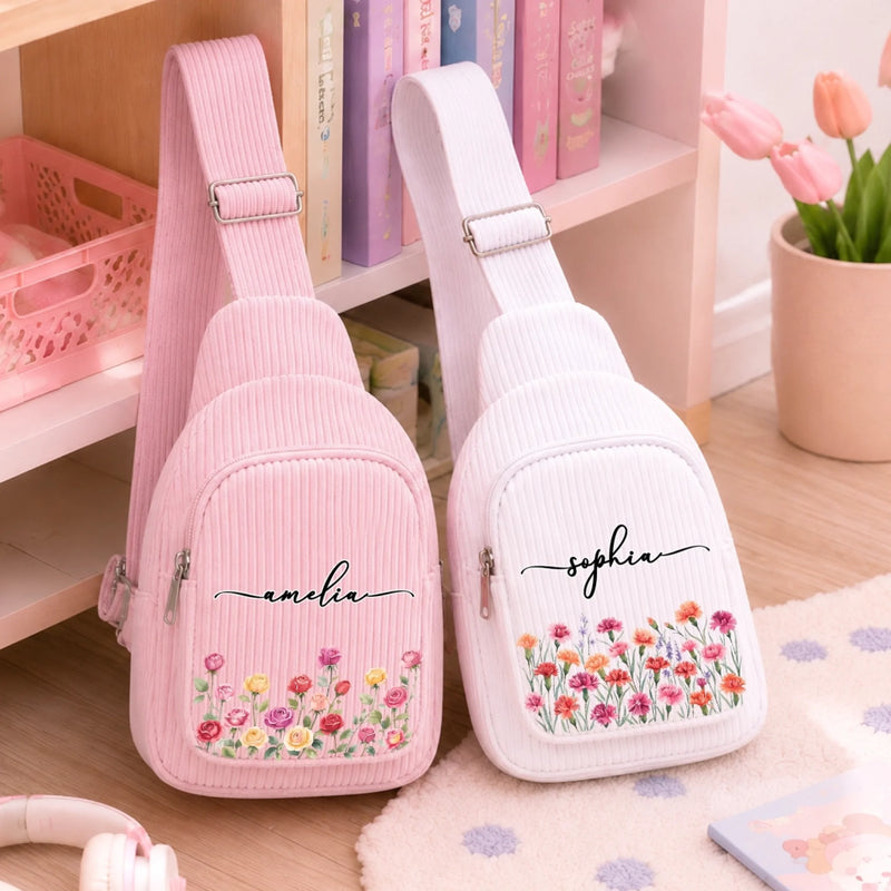 Custom Corduroy Sling Bag - Personalized Birthday Gifts For Kids - Bloom With Joy