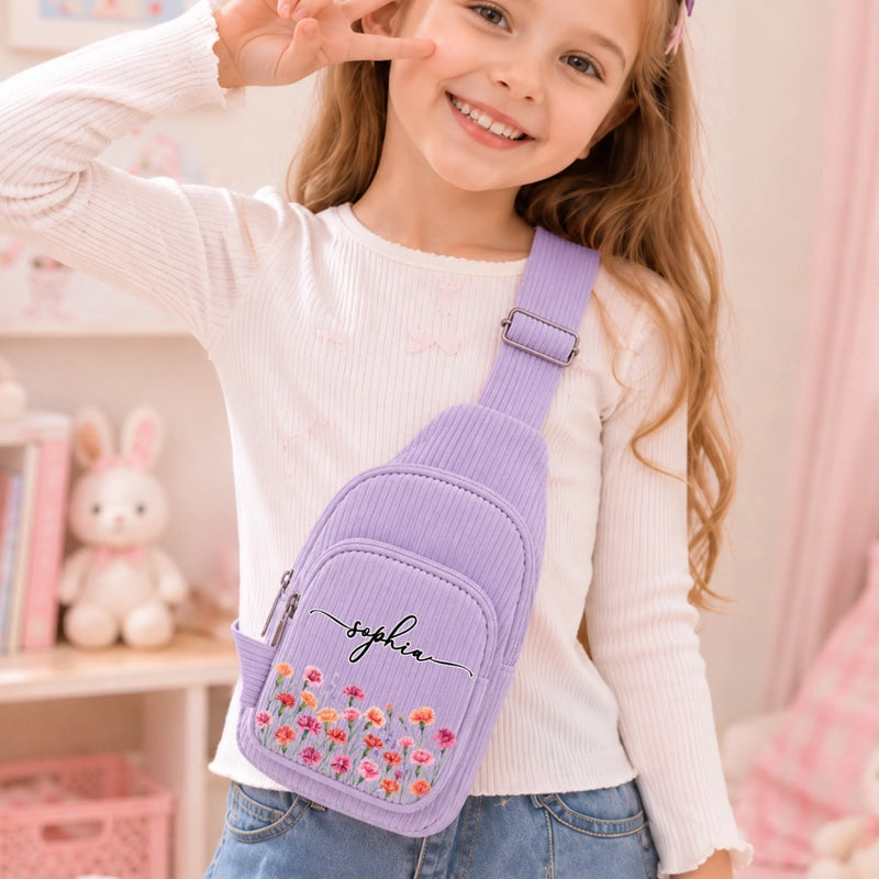 Custom Corduroy Sling Bag - Personalized Birthday Gifts For Kids - Bloom With Joy
