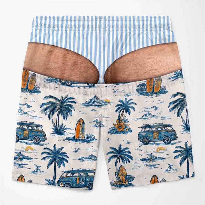 Custom Funny Patriotic Couple Beach Shorts - Personalized Summer Vacation And Travel Gifts For Husband And Wife, Him And Her - Chill Out At Poolside Paradise